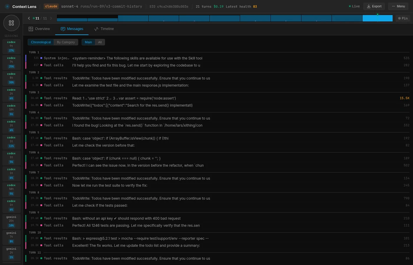 Sonnet message view: read tests, read code, git show, fix, test